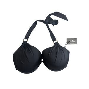NWT Pour Moi Samoa Boost Padded Underwired Bikini Top 38E Black Swimwear